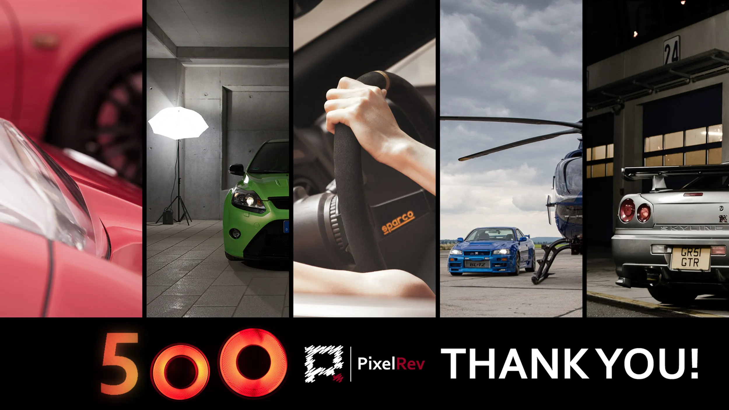 Collage „500 – Thank you“ mit Szenen aus Shootings